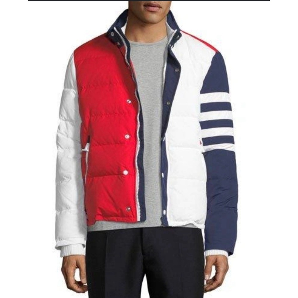 Thom Browne Men's Tri Color Quilted Down Jacket USA 4 Bar Stripes $2800 Sz 2